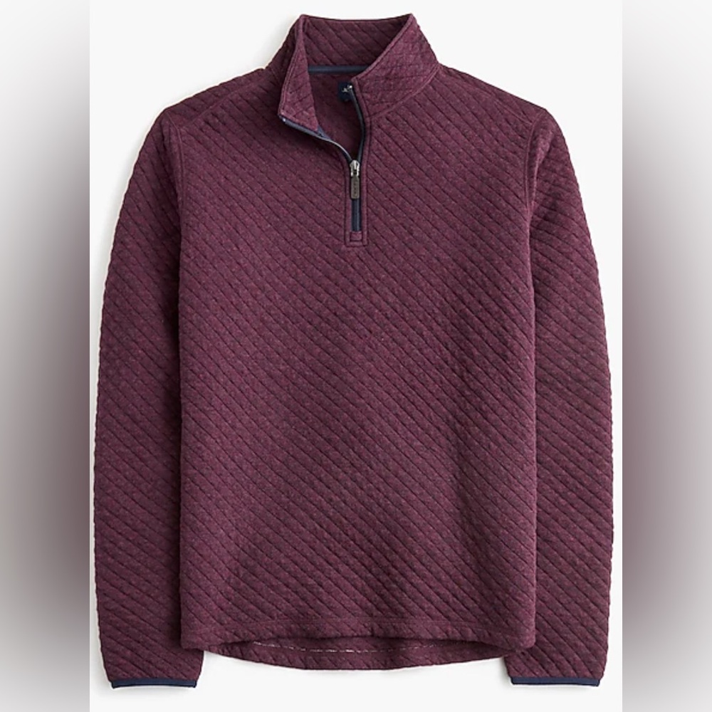 NWT J. Crew Men’s Quilted Quarter- Zip  Heather Burgundy Sweater Size XL